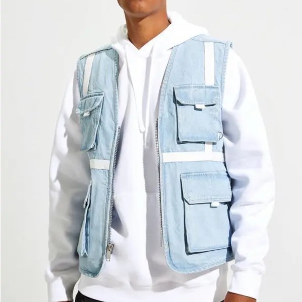 BDG Urban Outfitters Men Size S Blue Casual 90s Y2K Zip Front Denim Utility Vest